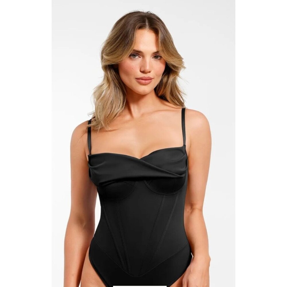 Popilush Draped Bust Black Bodysuit XL